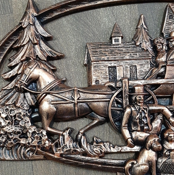 Vintage Coppercraft Guild of Canada NOS 7328 3D Oval Country Scene 17" x 10" - Picture 6 of 9